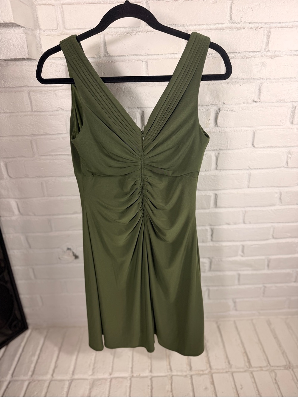 NW Collections Y2K Olive Green Cocktail Dress Size 4 Embellished Ruched - Picture 7 of 7